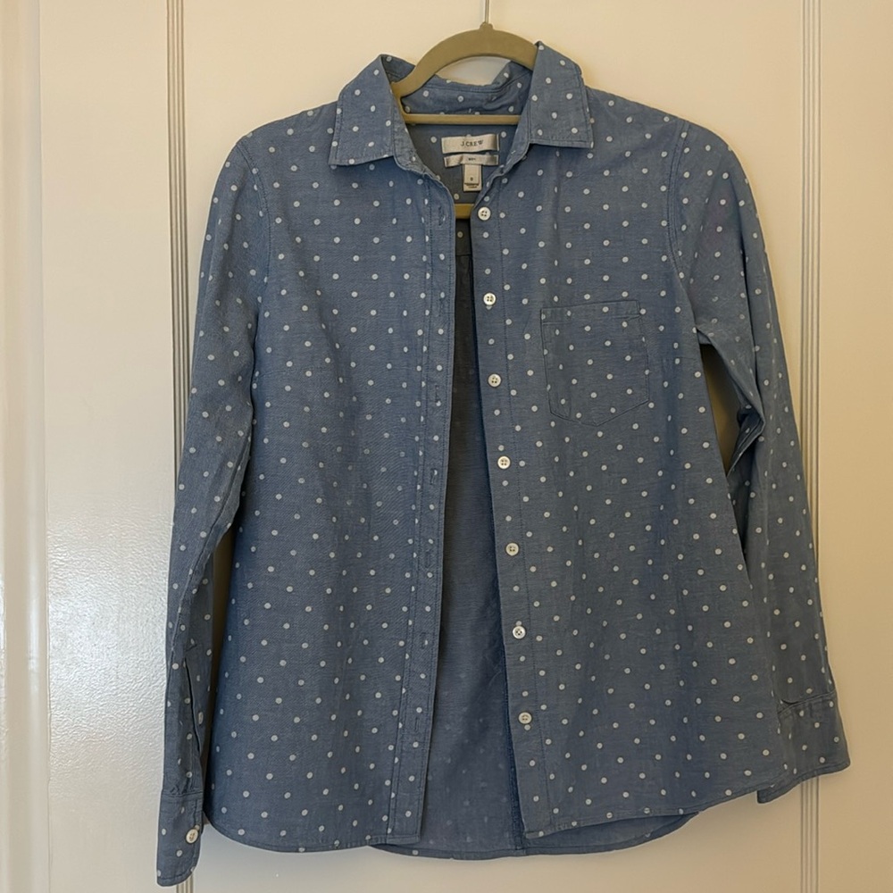 J.Crew polka dot chambray/denim button-up